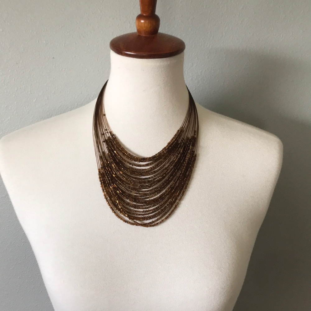 Bronze beaded waterfall necklace